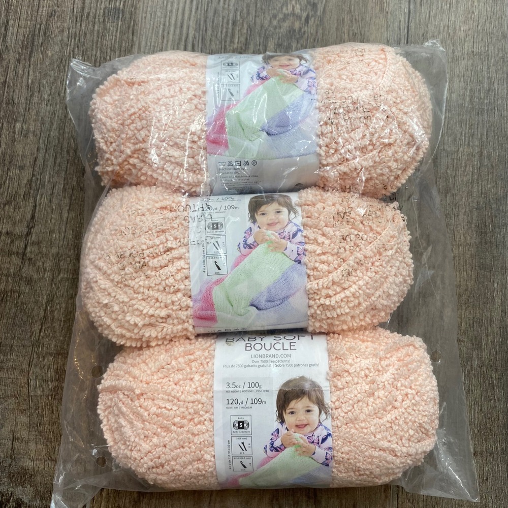 Lion Brand Baby Soft Boucle Yarn Peach 184 Bulky 5 Lot of 3 Skeins 360yd Total